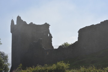 Urquhart Castle in Drumnadrochit, Inverness, Scotland in fog