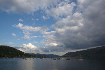 Water with boats by Ullapool, Scotland