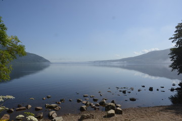 Loch Ness, clear sky, calm water