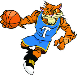 Basket Ball Mascot - Tiger - Blue uniform