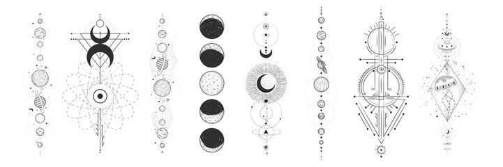 the sun and moon, the beauty of the eastern night. traditional folk spiritual elements. space objects. Vector graphics - obrazy, fototapety, plakaty