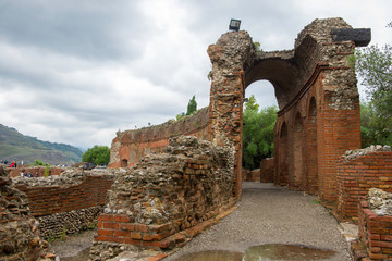 Taormina, Sicily / Italy. 01.10.2015.Detail of the Greek Theater in Taormina