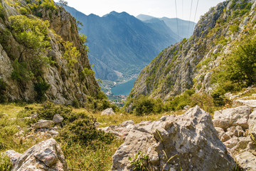 Sunny morning view of Boka Kotor Bay near Risan, Montenegro, Europe.