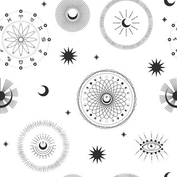 the sun and moon, the beauty of the eastern night. traditional folk spiritual elements. space objects. Vector graphics