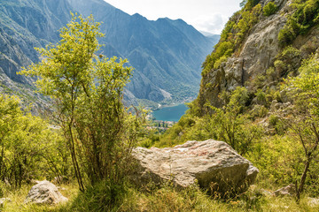 Sunny morning view of Boka Kotor Bay near Risan, Montenegro, Europe.