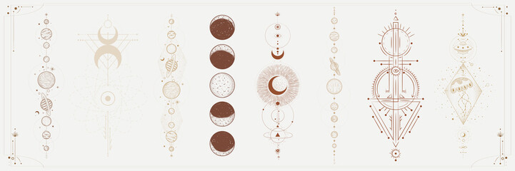 Fototapeta na wymiar Minimalism in pastel colors. abstraction style. phases of the moon and the sun. mystical elements for your design. fashion and trend. Vector graphics