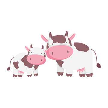 cows cattle livestock farm animal cartoon isolated icon on white background