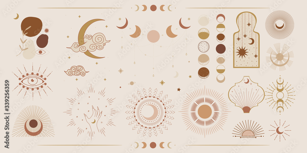 Canvas Prints minimalism in pastel colors. abstraction style. phases of the moon and the sun. mystical elements fo