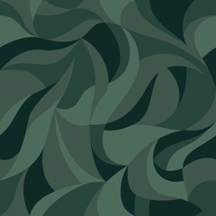 Camo curly waves abstract background. Fashionable camouflage seamless vector. Stylized abstract petals pattern in khaki colors can be used for web page backgrounds, wallpapers, printing on fabric