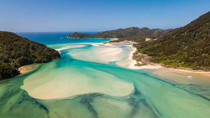 Awaroa bai, drone aerial shot, Low Tide, New Zealand