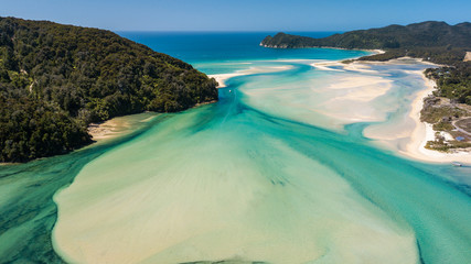 Awaroa bai, drone aerial shot, Low Tide, New Zealand