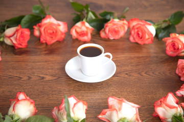 Fototapeta na wymiar coffee with roses