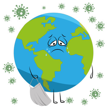 global pandemic. Planet earth is sick. The virus attacked the earth. Worldwide viral infection. planet with a medical mask. coronovirus.