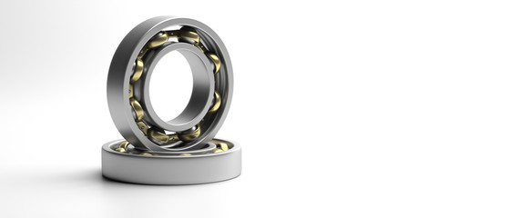 Ball bearing, metal spare part isolated on white. 3d illustration