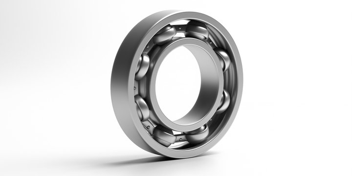 Ball bearing, metal spare part isolated on white. 3d illustration