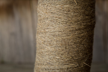 A roll of twine. Close-up. Selective focus.