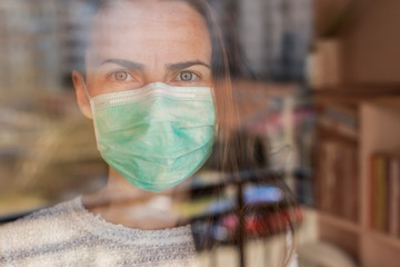 Woman in quarantine during coronavirus outbreak