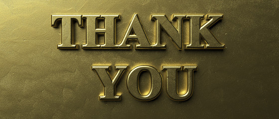 Thank you gold color text on luxury golden background. 3d illustration