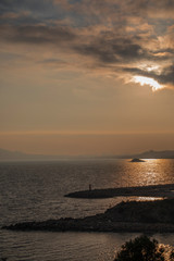 a gloomy sunset on the see
