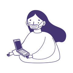 young woman with medical mask and smartphone online shopping covid 19 line style