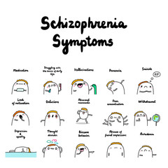 Big set symptom of schizophrenia man expressive in cartoon comic style hand drawn