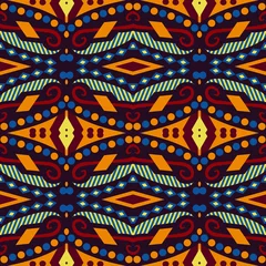 Behang Heldere etnische naadloze patroon met geometrische sieraad. Abstracte geometrische kunstdruk. etnische hipster achtergrond. Vector folk tribal kleurrijke patroon. © vectorjava