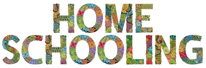 Words HOME SCHOOLING. Vector decorative zentangle object