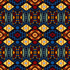Bright ethnic seamless pattern with geometric ornament. Abstract geometric art print. ethnic hipster backdrop. Vector folk tribal colorful pattern.