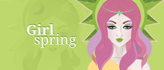 Vector illustration silhouette with long hair, spring girl concept.