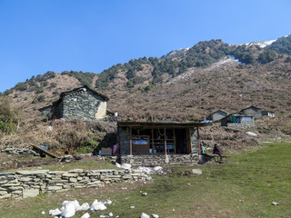 Shelters and a stall on the triund trek in McLeod Ganj