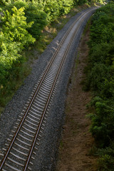 Fototapeta na wymiar Railway tracks. Diagonal. Top view. Transportation Concept .Travel.
