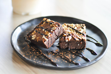 brownie, chocolate cake with almond
