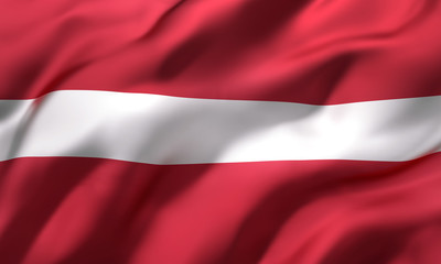 Flag of Latvia blowing in the wind. Full page Latvian flying flag. 3D illustration.