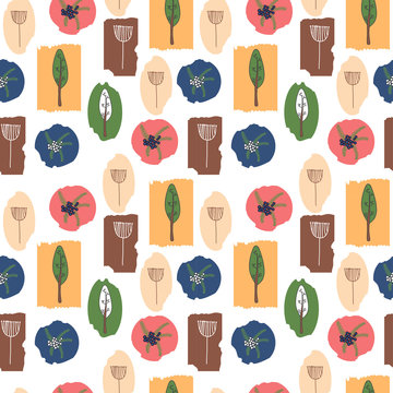 Seamless pattern with floral elements in Scandinavian style. Vector illustration for textile and fabric design, wallpaper and wrapping paper etc.