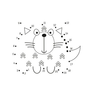 Dot to dot game - the cat. Numbers games for kids. Coloring page. Vector illustration.