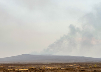 Smoky Erta Ale volcano, Ethiopia