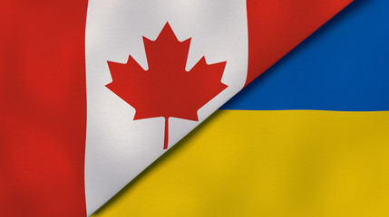 The flags of Canada and Ukraine. News, reportage, business background. 3d illustration