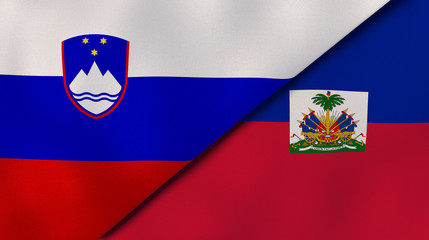 The flags of Slovenia and Haiti. News, reportage, business background. 3d illustration