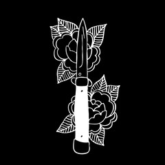 knife with roses traditional tattoo flash
