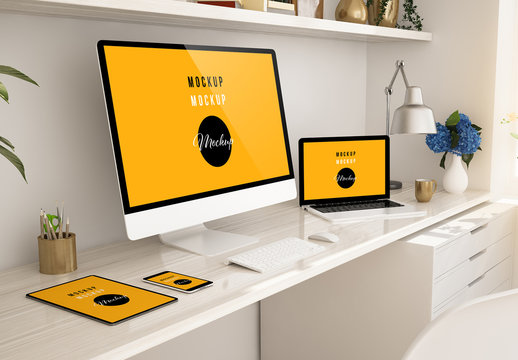 Mockup of Modern and Clean Desk with Different Devices