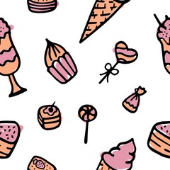 Doodle vector. Bakery,Cakes and dessert,pastries icons set. Hand drawn elements for logo,label,menu,cafe shop