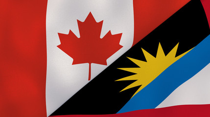 The flags of Canada and Antigua and Barbuda. News, reportage, business background. 3d illustration