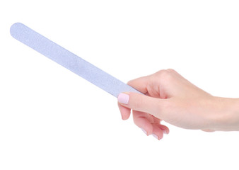 Nail file in hand on a white background isolation