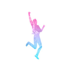Silhouette of man jumping. Watercolor texture. Isolated on white background. Flat style vector illustration