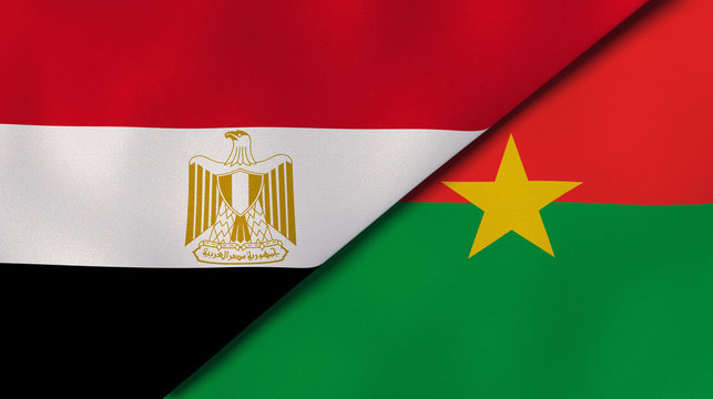 The flags of Egypt and Burkina Faso. News, reportage, business background. 3d illustration