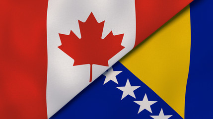 The flags of Canada and Bosnia and Herzegovina. News, reportage, business background. 3d illustration - obrazy, fototapety, plakaty