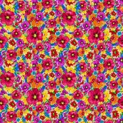 Colorful flowers texture pattern. Watercolor floral pattern.