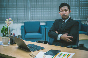 Asian businessman stressed from work,Furious from hard work,Boss complain about project,Thailand people,Young man stressful,Clerk fail from job
