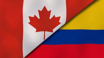 The flags of Canada and Colombia. News, reportage, business background. 3d illustration