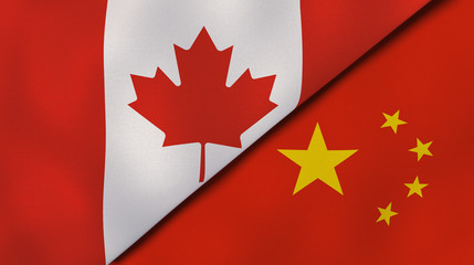 The flags of Canada and China. News, reportage, business background. 3d illustration